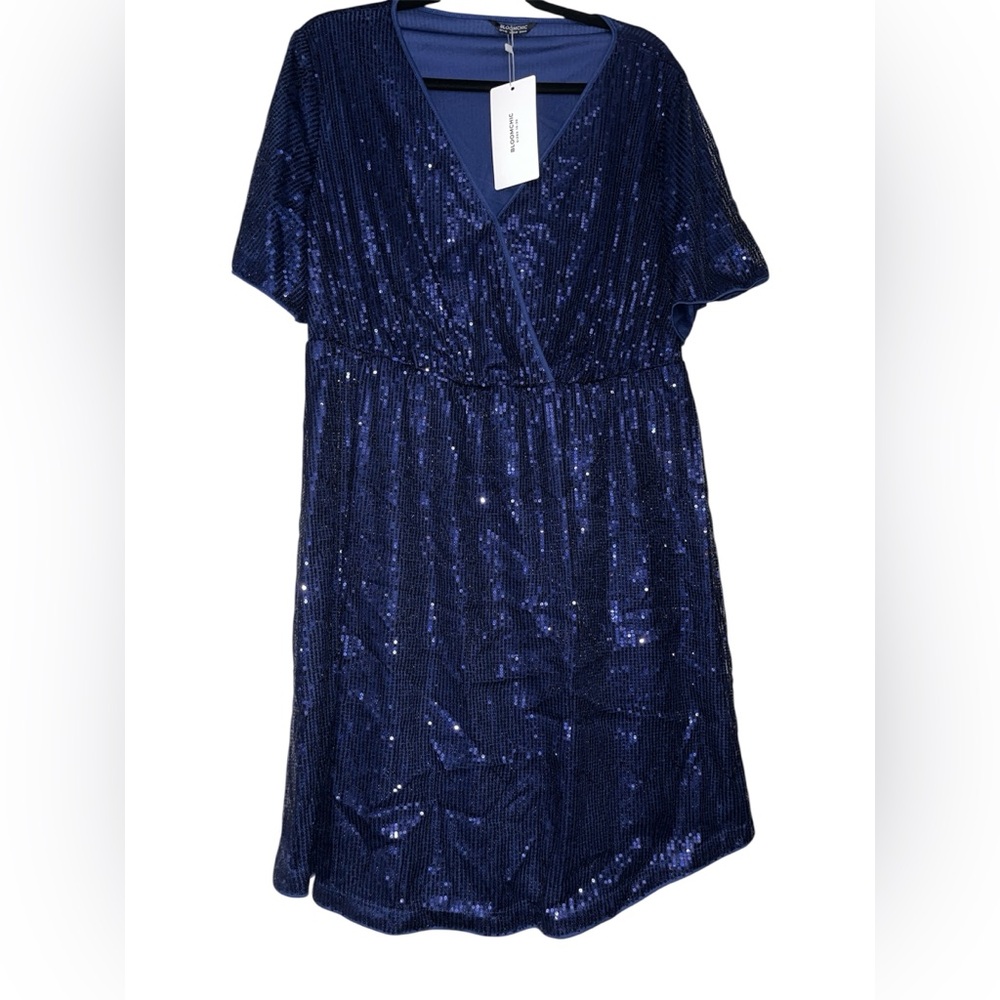 BloomChic Sequin Mini Dress Navy Blue V-Neck